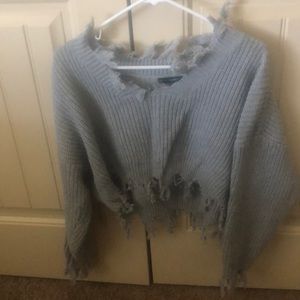 Frayed Crop Top Sweater OS